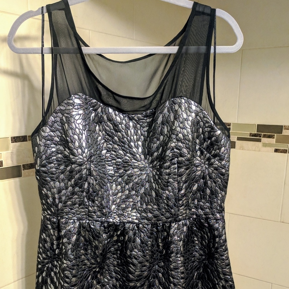 Black and silver metallic cocktail dress